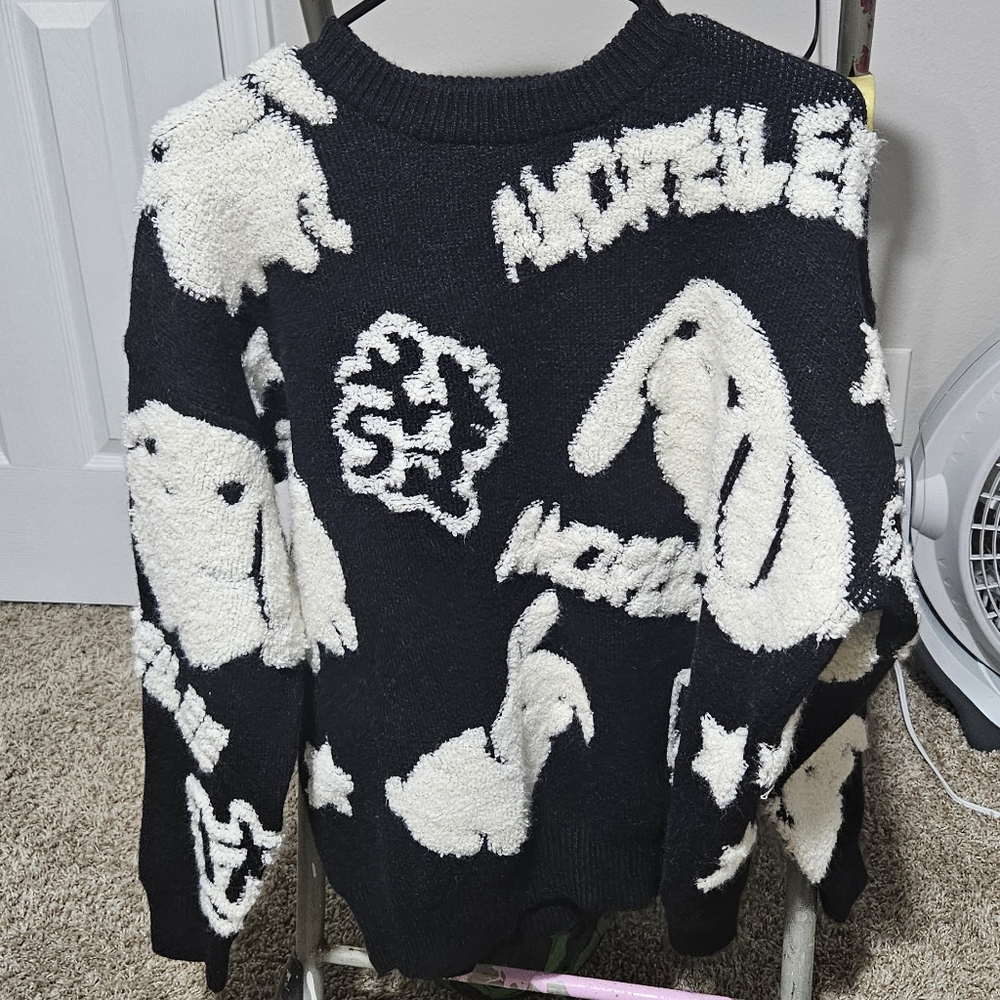 Unisex Dropped Shoulder Loose Fit Rabbit & Letter Sweater